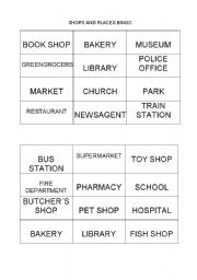 English Worksheet: shops and places bingo