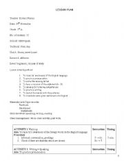 English worksheet: lesson plan