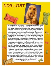 English Worksheet: DOG LOST!