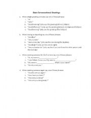 English worksheet: Basic Conversational Greetings