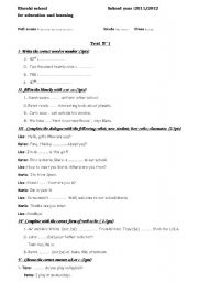 English worksheet: test for beginners
