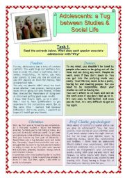 English Worksheet: Adolescents: a Tug between Studies & Social Life