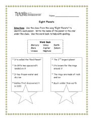 English Worksheet: Planets