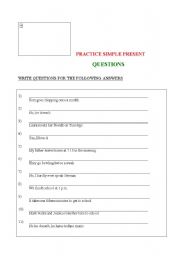 English worksheet: SIMPLE PRESENT: PRACTICE QUESTIONS