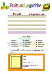 English worksheet: fruits and vegetables