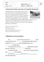 English Worksheet: *2 pages * test on reading comprehension , simple present, simple past and going to