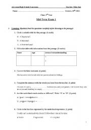 English Worksheet: mid-term test 1 3rd year