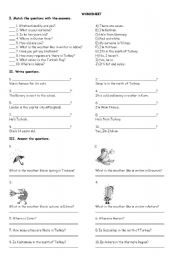 English Worksheet: Revision of unit 1,2,3 for 5th grade in Turkey