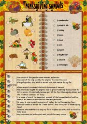 English Worksheet: Thanksgiving set 4 - The symbols of Thanksgiving + key (reuploaded)