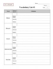English worksheet: Vocabulary root words -sect-