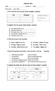 English worksheet: family, jobs and professions