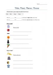 English Worksheet: This is, That is, These are, those are.