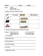 English worksheet: animals (like/ dislike)