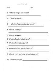 English Worksheet: Diary of a Wimpy Kid test