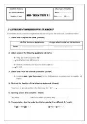 English Worksheet: mid-term test n 1