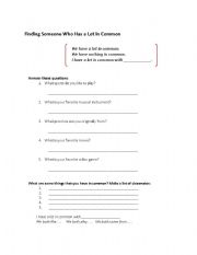 English worksheet: A Lot in Common