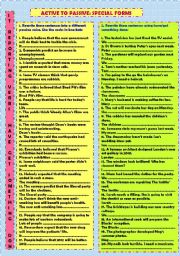 English Worksheet: Active to passive: special forms
