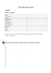 English worksheet: Oscar Wilde - The devoted friend vocabulary activity