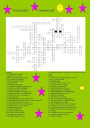 English Worksheet: VOCABULARY CROSSWORD