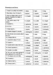 English worksheet: Dimensions and Forms