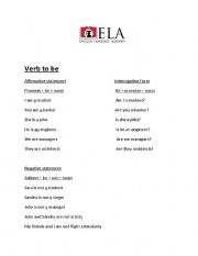 English worksheet: Verb to be 