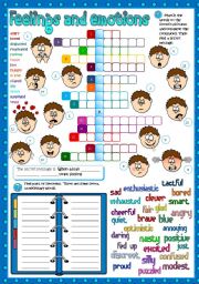 English Worksheet: Feelings and emotions (Greyscale + KEY included)