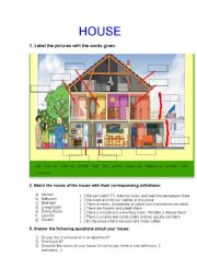 English Worksheet: rooms in a house 