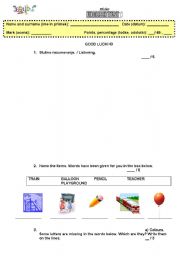 English Worksheet: test fot the 4th grade (colours, numbers 1-10, school objects