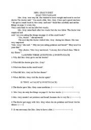 English Worksheet: MrsGrays diet