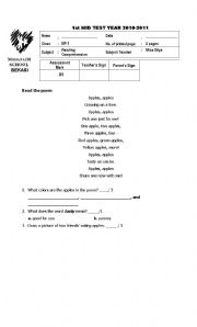 English worksheet: Mid test, all reading