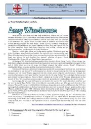 English Worksheet: Test - Amy Winehouse