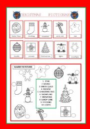 English Worksheet: CHRISTMAS PICTIONARY AND MATCHING ACTIVITIY