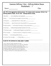 English Worksheet: defining and non-defining relative clauses