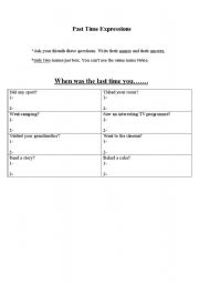 English Worksheet: Past time expressions