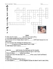 English Worksheet: Romeo and Juliet Act 3 Crossword