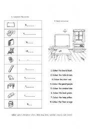 English Worksheet: school objects