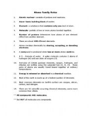 English Worksheet: Atom Notes