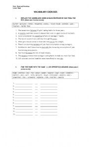 English Worksheet: VOCABULARY EXERCISES : NUTRITION