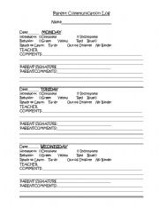 English Worksheet: Parent Communication Log