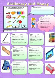 English Worksheet: Stationery objects and asking cost