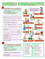 English Worksheet: DOUBLE COMPARATIVE (greyscale & key included)