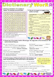 English Worksheet: Working with the Dictionary 3   (short game-type activities)