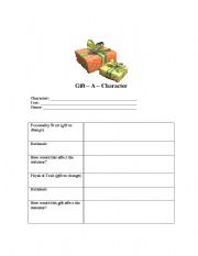 English worksheet: Gift-a-Character