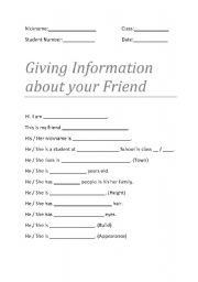 English worksheet: Describiing a friend