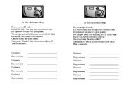 English worksheet: At the electronics shop