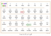 English worksheet: Numbers (1-39) Game-board A3 Colour