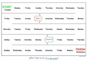 English Worksheet: Days of the week Sunday to Saturday Game-board A3 Colour