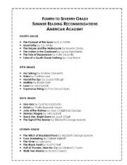 English Worksheet: Summer Reading List