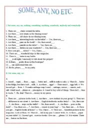 English Worksheet: Some, any, no etc