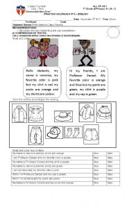 English Worksheet: clothes and colors exam.